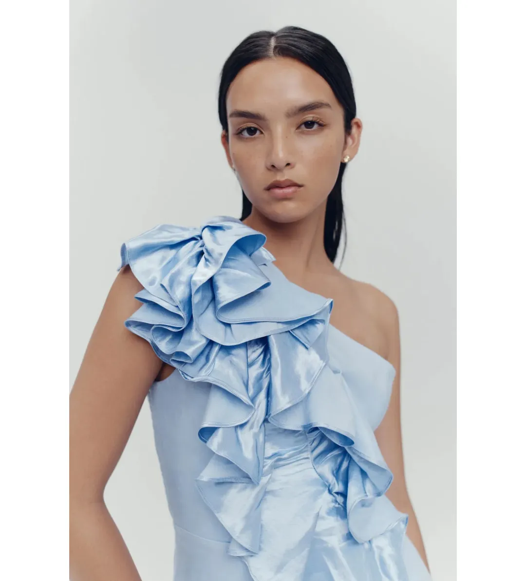 Aje Adelia Ruffle Midi Dress Light Sky Blue Size AU 6 for rent on The Volte - main image