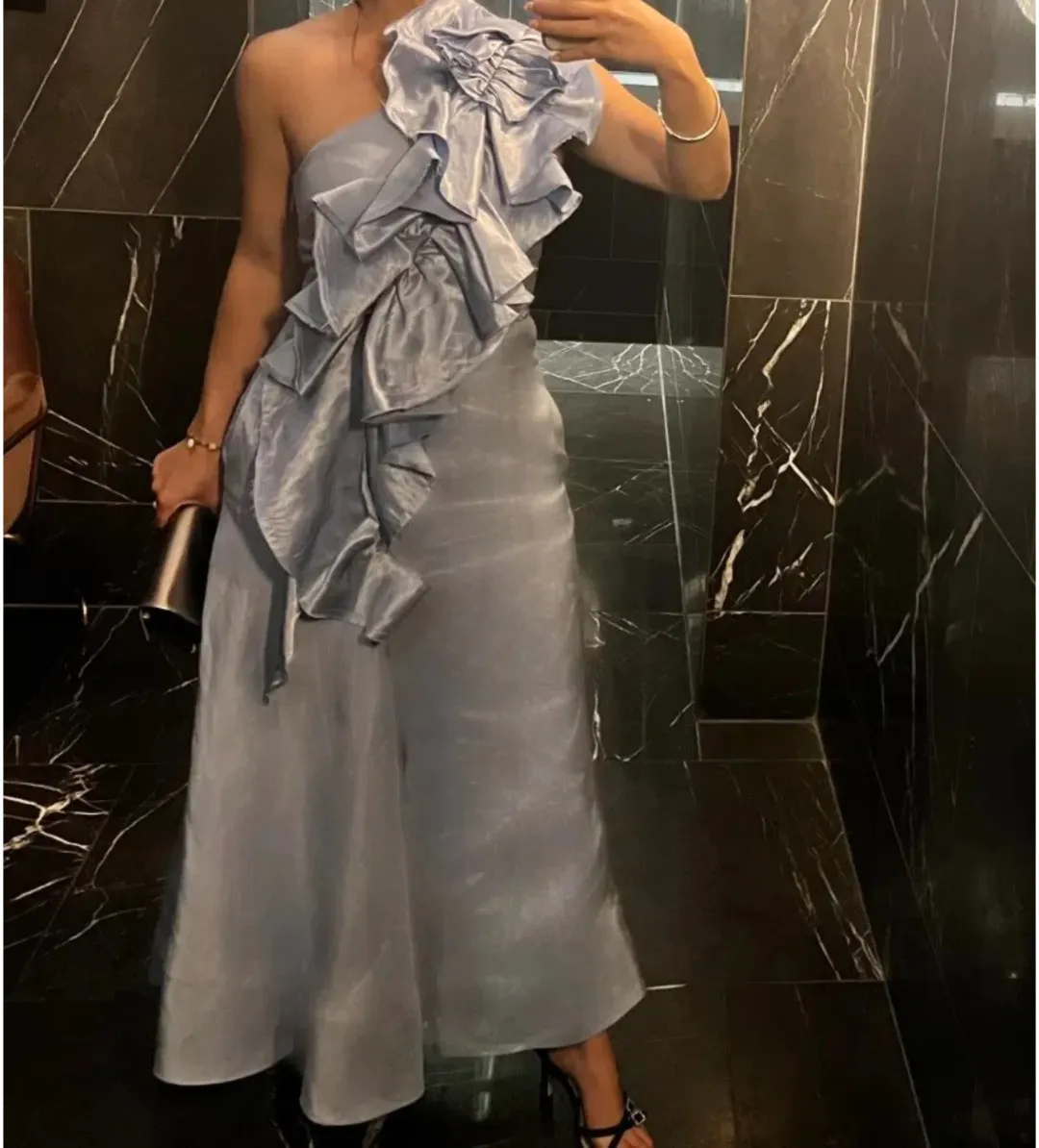 Aje Adelia Ruffle Midi Dress Light Sky Blue Size AU 6 for rent on The Volte - main image