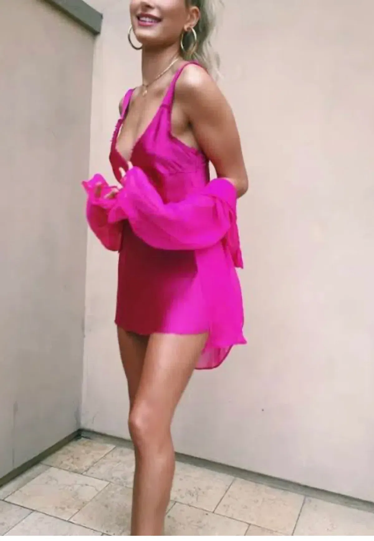 J Gerard couture Marilyn mini blouse in Fluro pink size 8  for rent on The Volte - main image