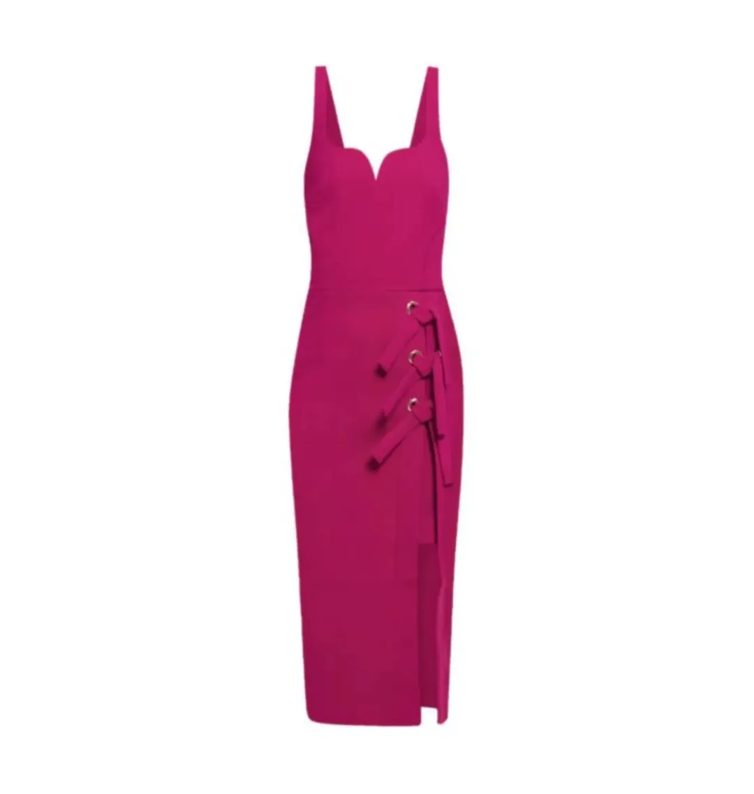NEW Rebecca Vallance Delilah Fuchsia Pink Midi Bow Dress Size 6 for rent on The Volte - main image