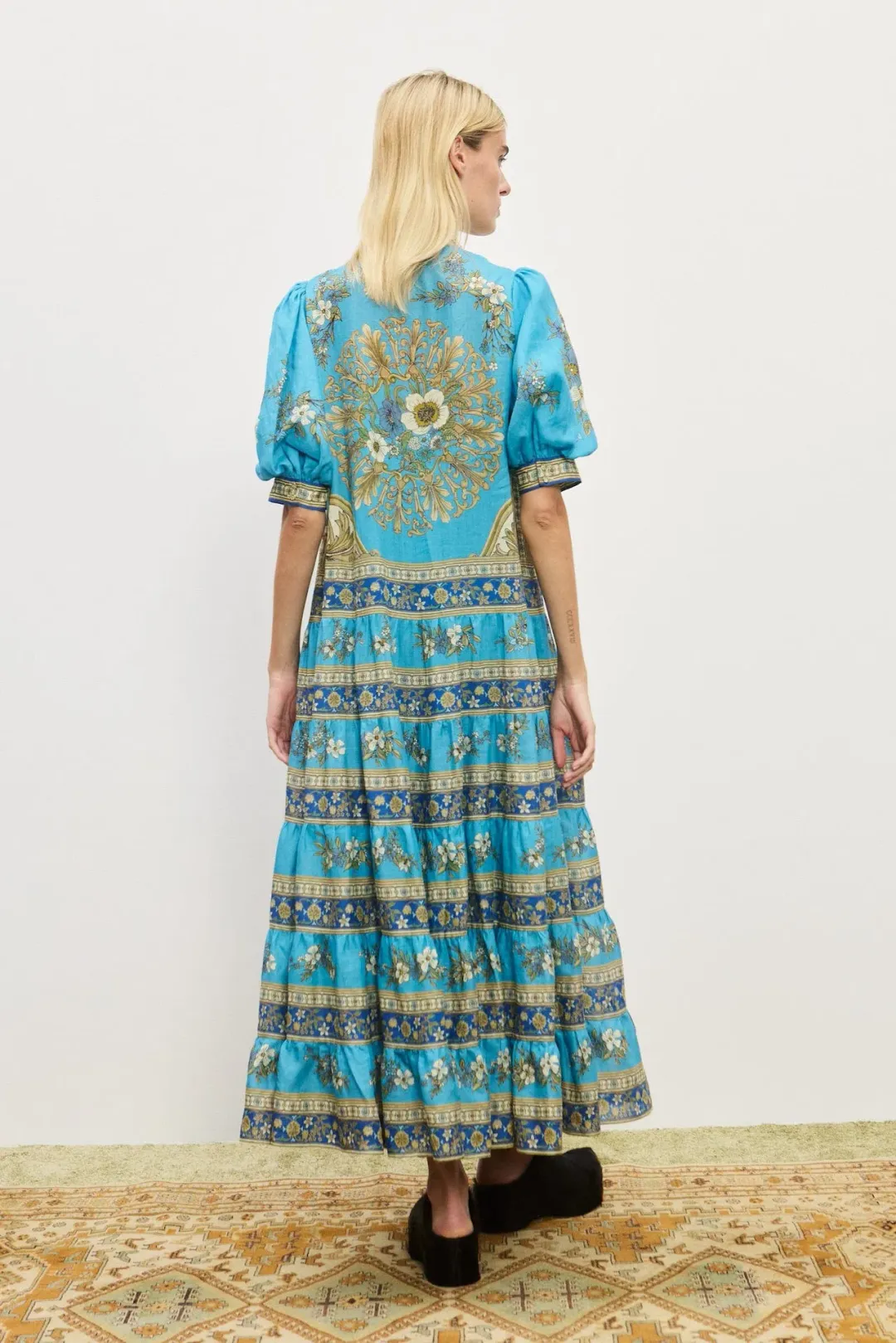 Alemais Cassie Tiered Midi Dress Blue Floral Print Size 10 for rent on The Volte - main image