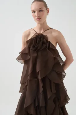 Aje Pandorea Layered Maxi Dress in Carob Size AU 6 for rent on The Volte - image 3