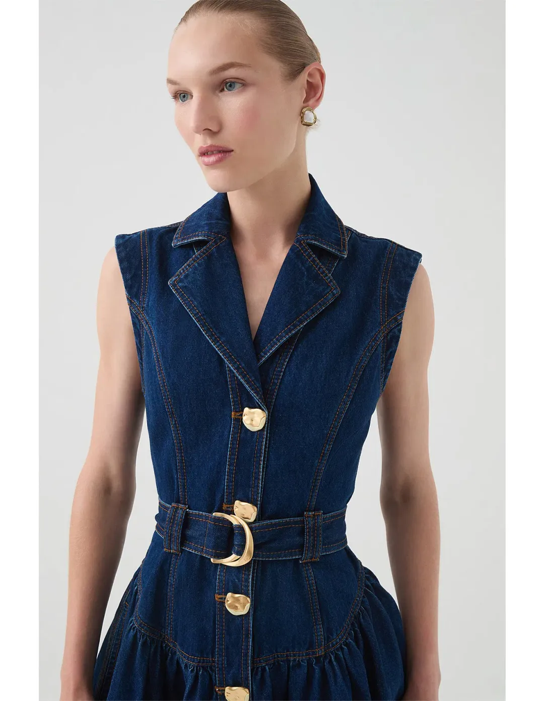 Aje Elena Belted Denim Mini Dress in Dark Classic Wash Size 10/M for rent on The Volte - main image