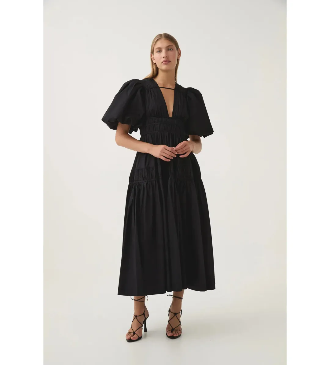 Aje Fallingwater Ruched Midi Dress in Black Size S / AU 8 for rent on The Volte - main image