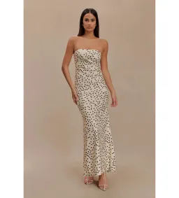 MESHKI Claudette Strapless Satin Maxi Dress Polka Dot Print Size S AU 8 for rent on The Volte - image 1