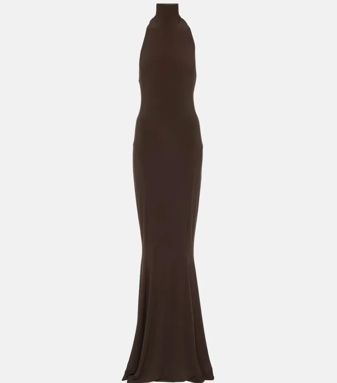Norma Kamali Halter Turtle Fishtail Gown Brown Size 8 for rent on The Volte - main image