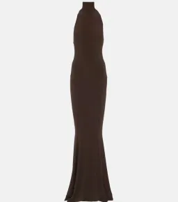 Norma Kamali Halter Turtle Fishtail Gown Brown Size 8 for rent on The Volte - image 7