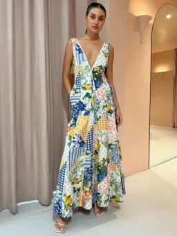 By Nicola Wavy Maxi Dress in Lemon Patchwork Size 10 for rent on The Volte - image 1