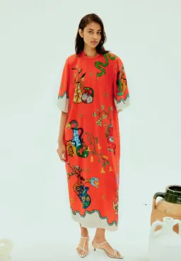 Alémais Rose Tee Midi Dress Red Print Size AU 14 for rent on The Volte - image 1