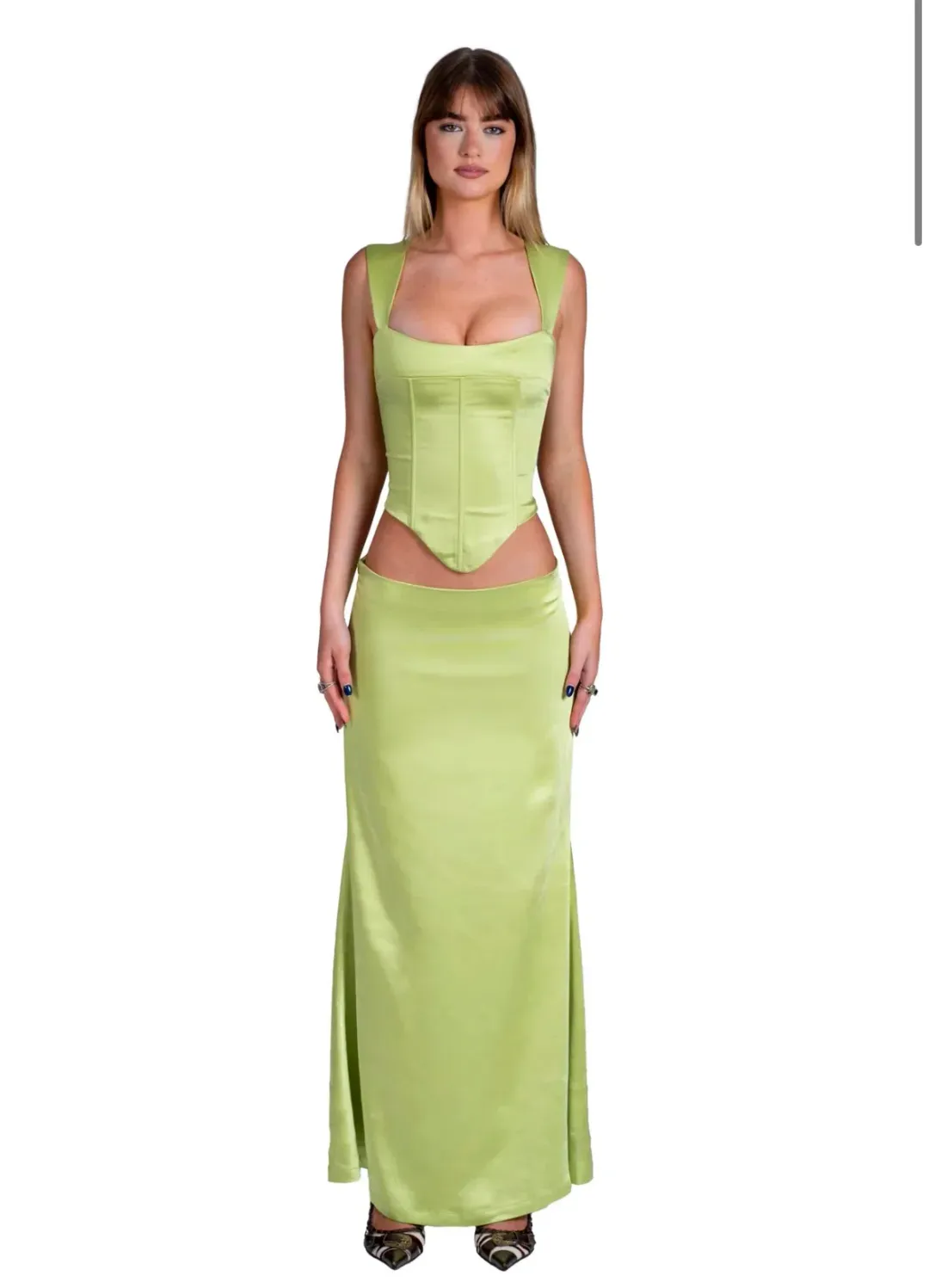 I Am Delilah Valerie Corset Size XS/AU 6 and Maxi Skirt Size S/AU 8 in Kiwi for rent on The Volte - main image