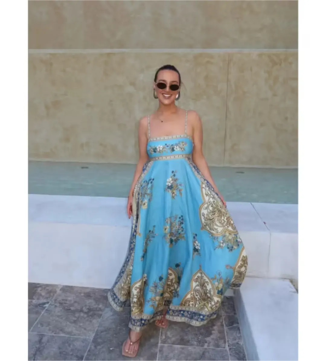 Alemais x La Sirena Exclusive Cassie Midi Sundress Blue Floral Size AU 14 for rent on The Volte - main image