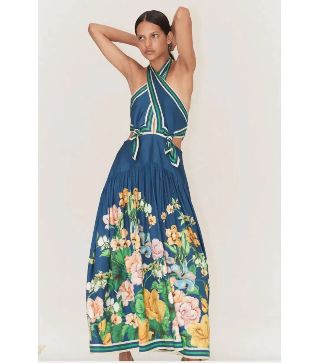 Alemais Lyla Halter Midi Dress Blue Size AU 12 for rent on The Volte - main image