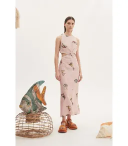 Alémais Vacay Front Twist Midi Dess Pink Size AU 12 for rent on The Volte - image 1