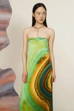 Alémais Iris Maxi Strapless Gown Green Print Size 16 for rent on The Volte - image 2