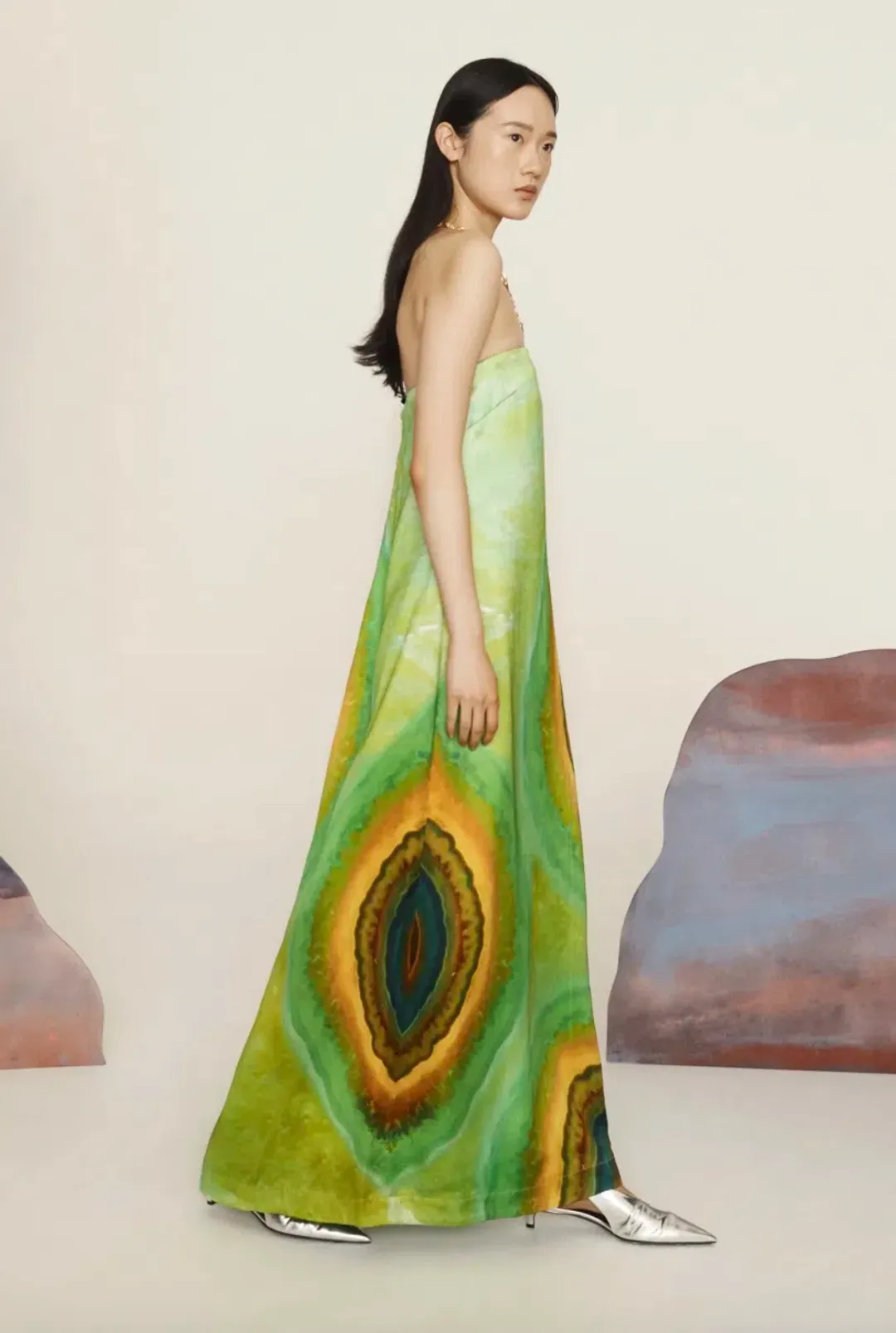 Alémais Iris Maxi Strapless Gown Green Print Size 16 for rent on The Volte - main image