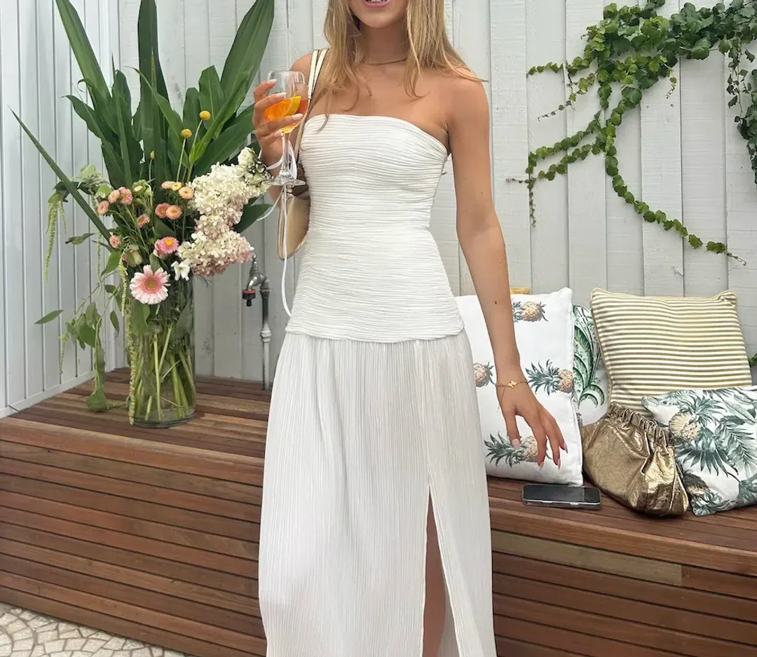Manning Cartell Double Time Pleat Strapless Maxi Dress White Size 8 for rent on The Volte - main image