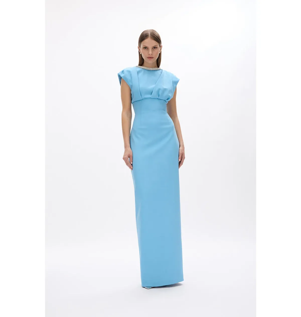 Rachel Gilbert Orion Trim Gown Blue Size 8/1 for rent on The Volte - main image
