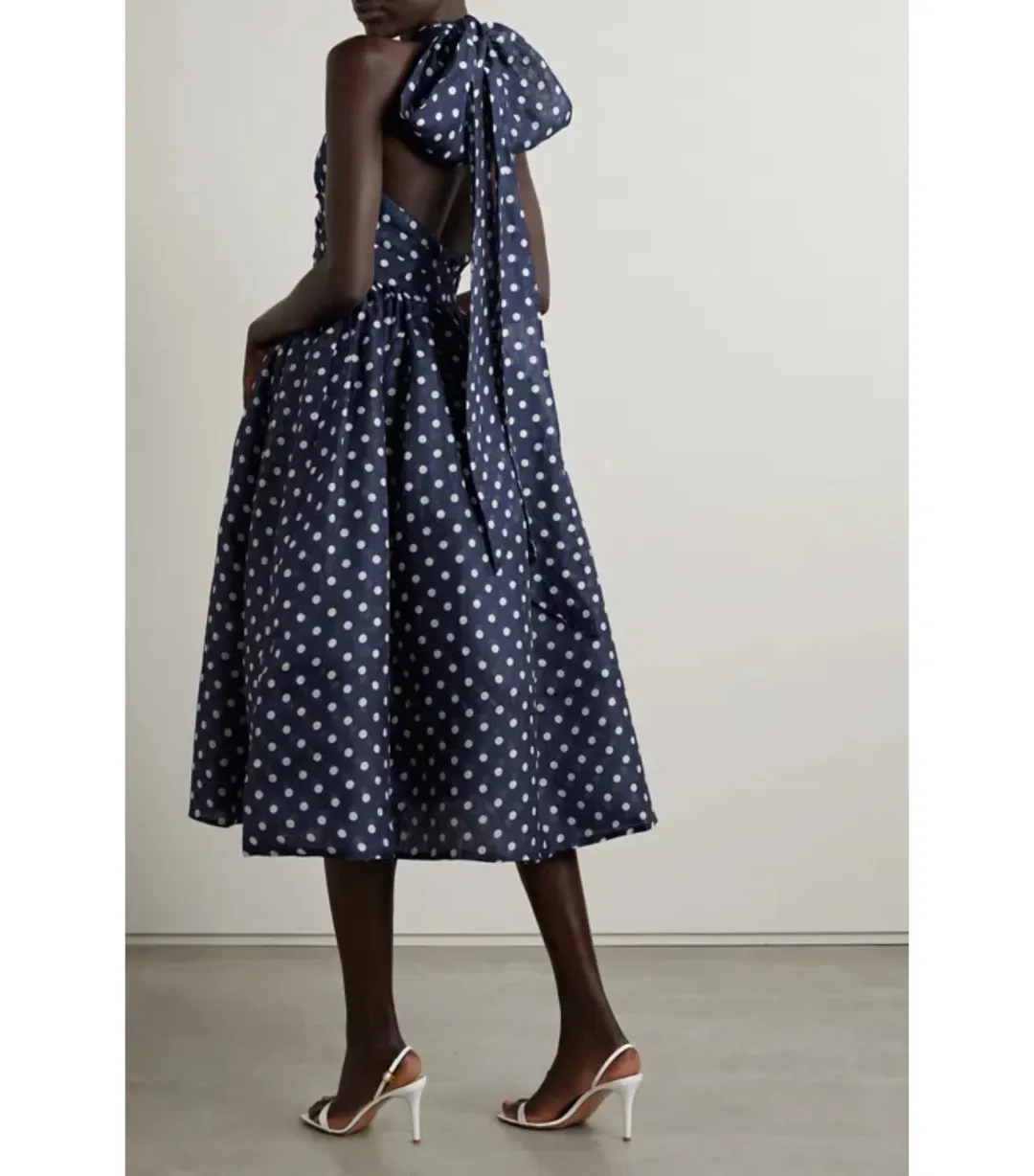 Zimmermann High Tide Halter Midi Dress Navy/Cream Dot Size 2 / AU 12 for rent on The Volte - main image