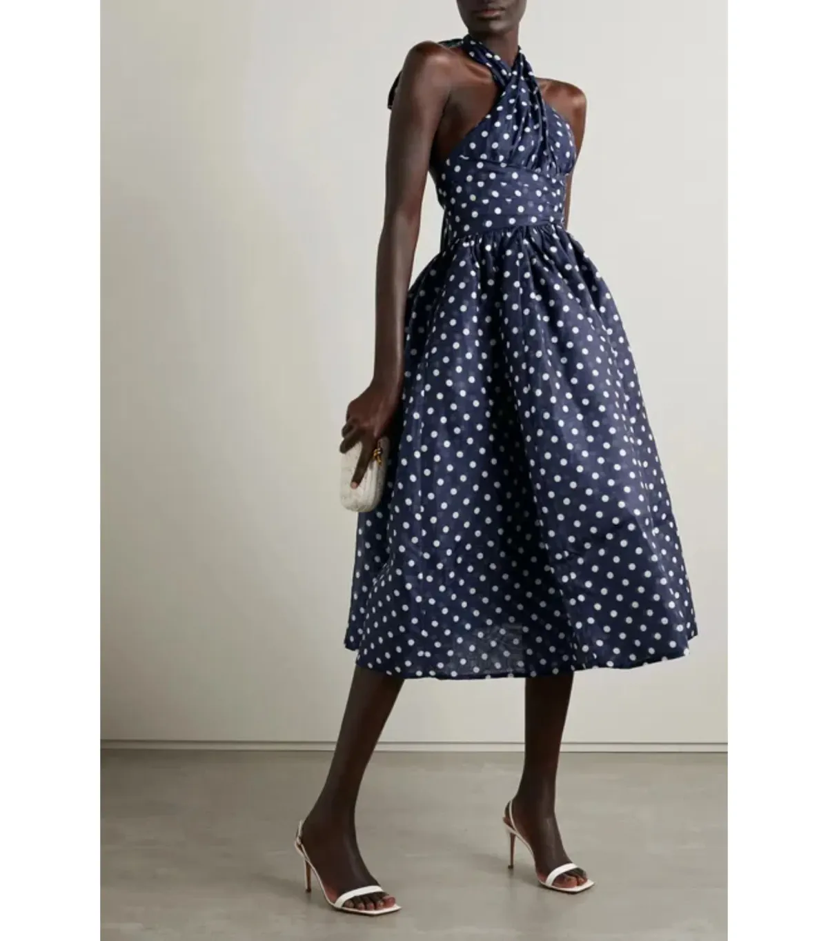 Zimmermann High Tide Halter Midi Dress Navy/Cream Dot Size 2 / AU 12 for rent on The Volte - main image