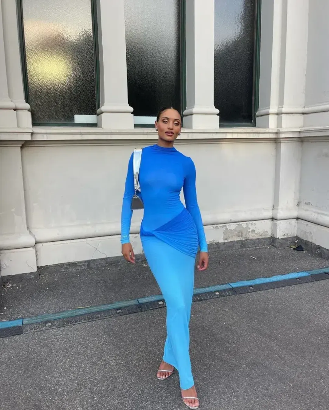 Sass & Bide Life Form Jersey Maxi Gown in Ombre Blue Size 10 for rent on The Volte - main image