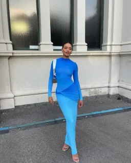 Sass & Bide Life Form Jersey Maxi Gown in Ombre Blue Size 10 for rent on The Volte - image 4