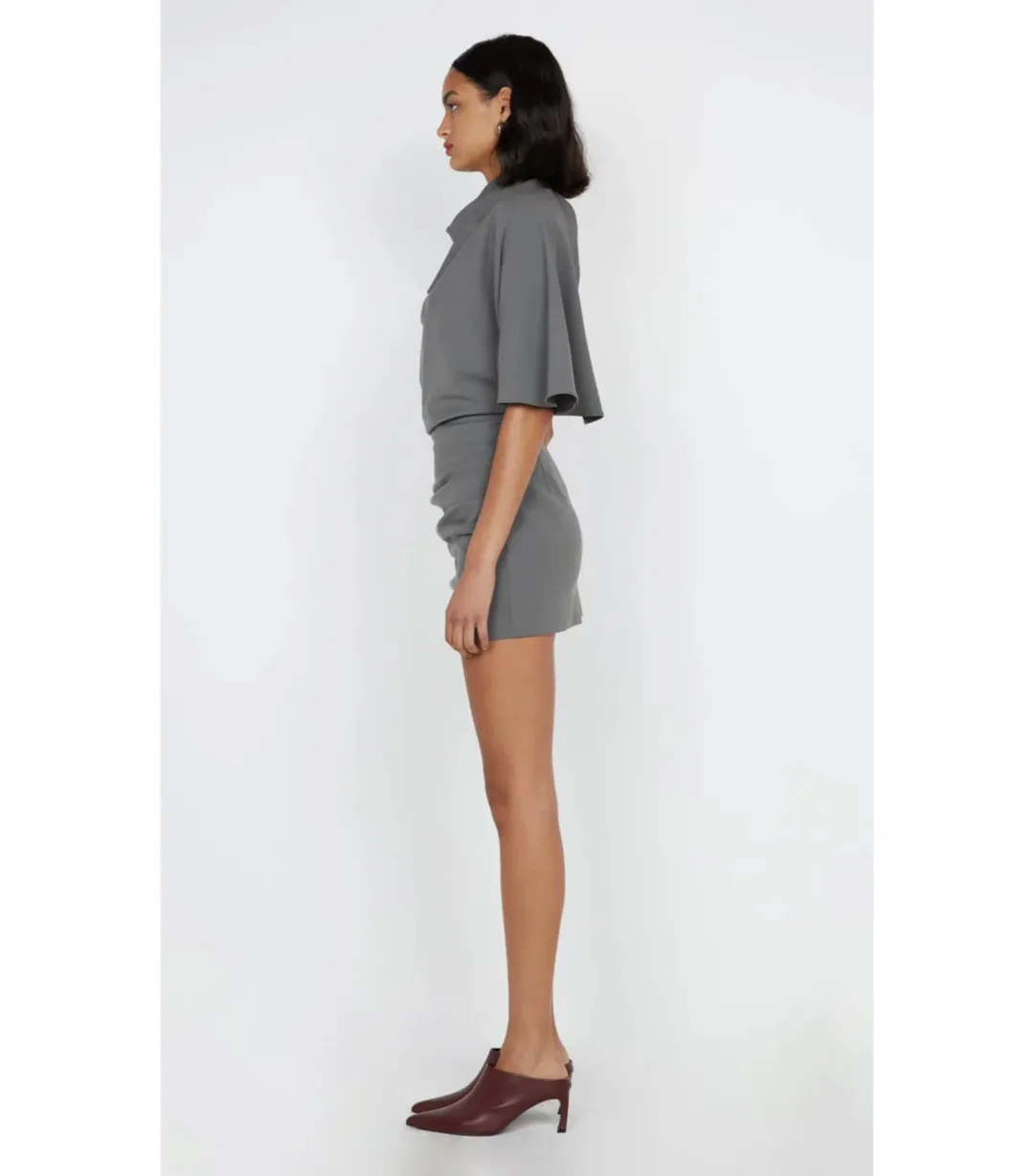Bec & Bridge Sanja Asym Mini Dress Elephant Grey Size AU 6 for rent on The Volte - main image