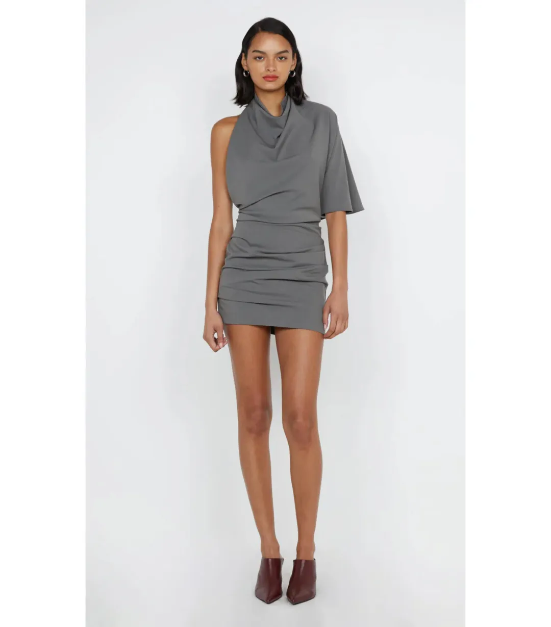 Bec & Bridge Sanja Asym Mini Dress Elephant Grey Size AU 6 for rent on The Volte - main image