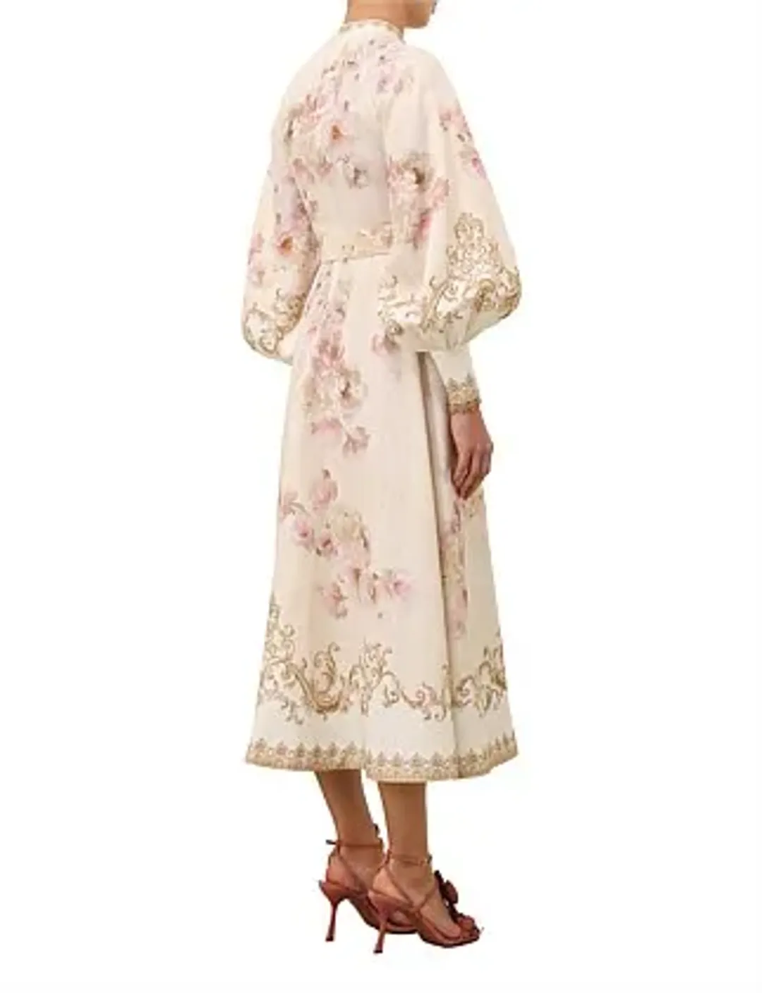 Zimmernmann Hypnotic Buttoned Midi Dress Cream Peony for rent on The Volte - main image