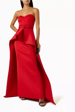 Badgley Mischka Strapless Elongated Peplum Gown in Scuba Red Size  US 8 / AU 12 for rent on The Volte - image 3