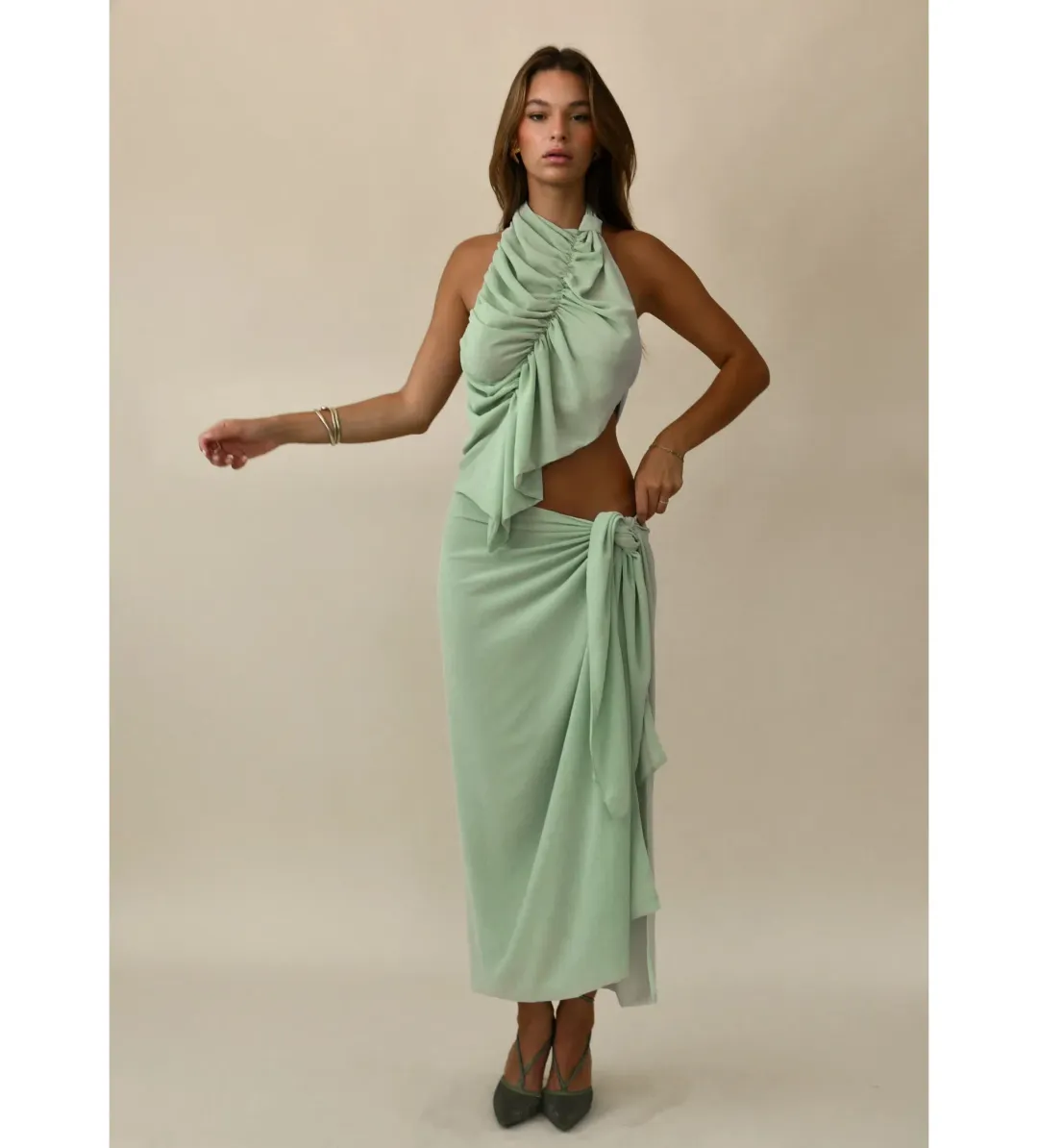 Koster Kulture Bobbies Top and Maxi Skirt Set Pistachio Size 8 for rent on The Volte - main image