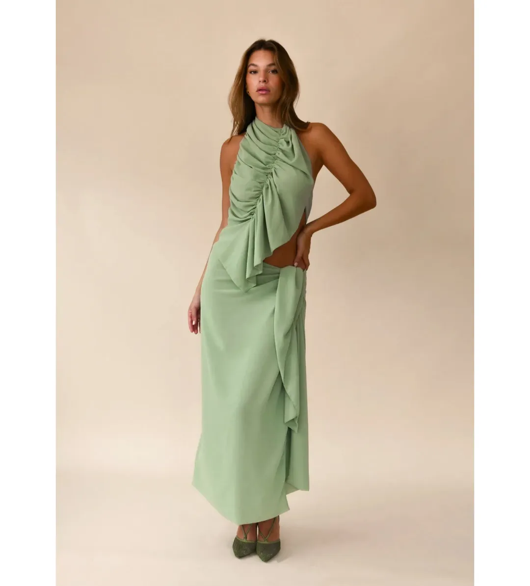 Koster Kulture Bobbies Top and Maxi Skirt Set Pistachio Size 8 for rent on The Volte - main image