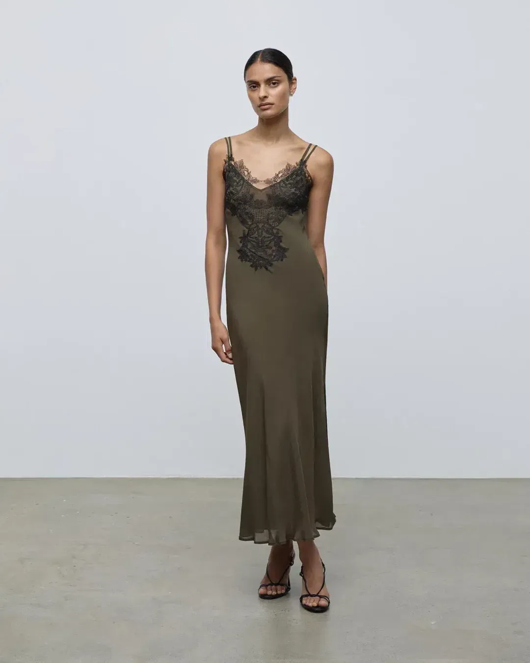 Lover Ainslee Lace Maxi Olive Green Dress Size AU 12 for rent on The Volte - main image