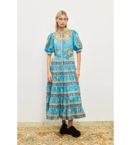 Alemais Cassie Tiered Midi Dress Blue Floral Size AU 8 for rent on The Volte - image 1