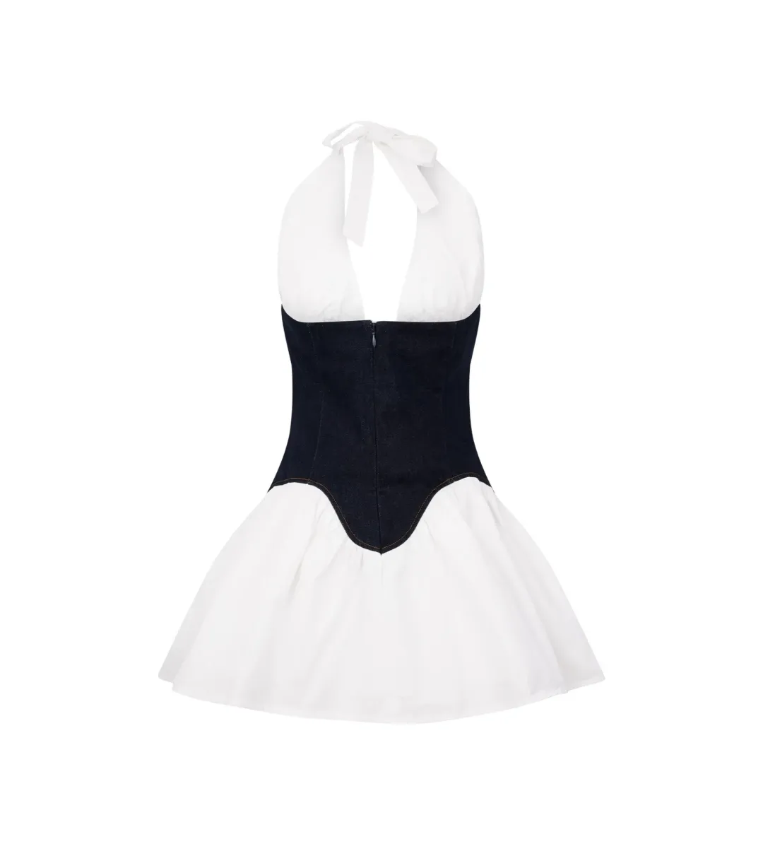 MESHKI Merlyn Denim Cotton Mini Dress Indigo Blue Size S AU 8 for rent on The Volte - main image