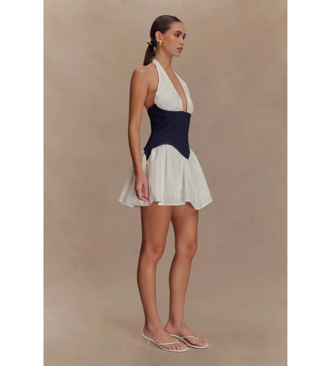 MESHKI Merlyn Denim Cotton Mini Dress Indigo Blue Size S AU 8 for rent on The Volte - main image