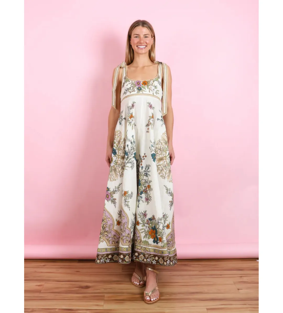 Alemais Antoinette Ballet Midi Sundress Cream Floral Size AU 8 for rent on The Volte - main image