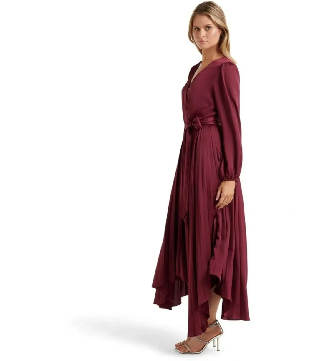 Forever New Ellery Pleated Wrap Midi Dress in Blackcurrant Size AU 6 for rent on The Volte - main image