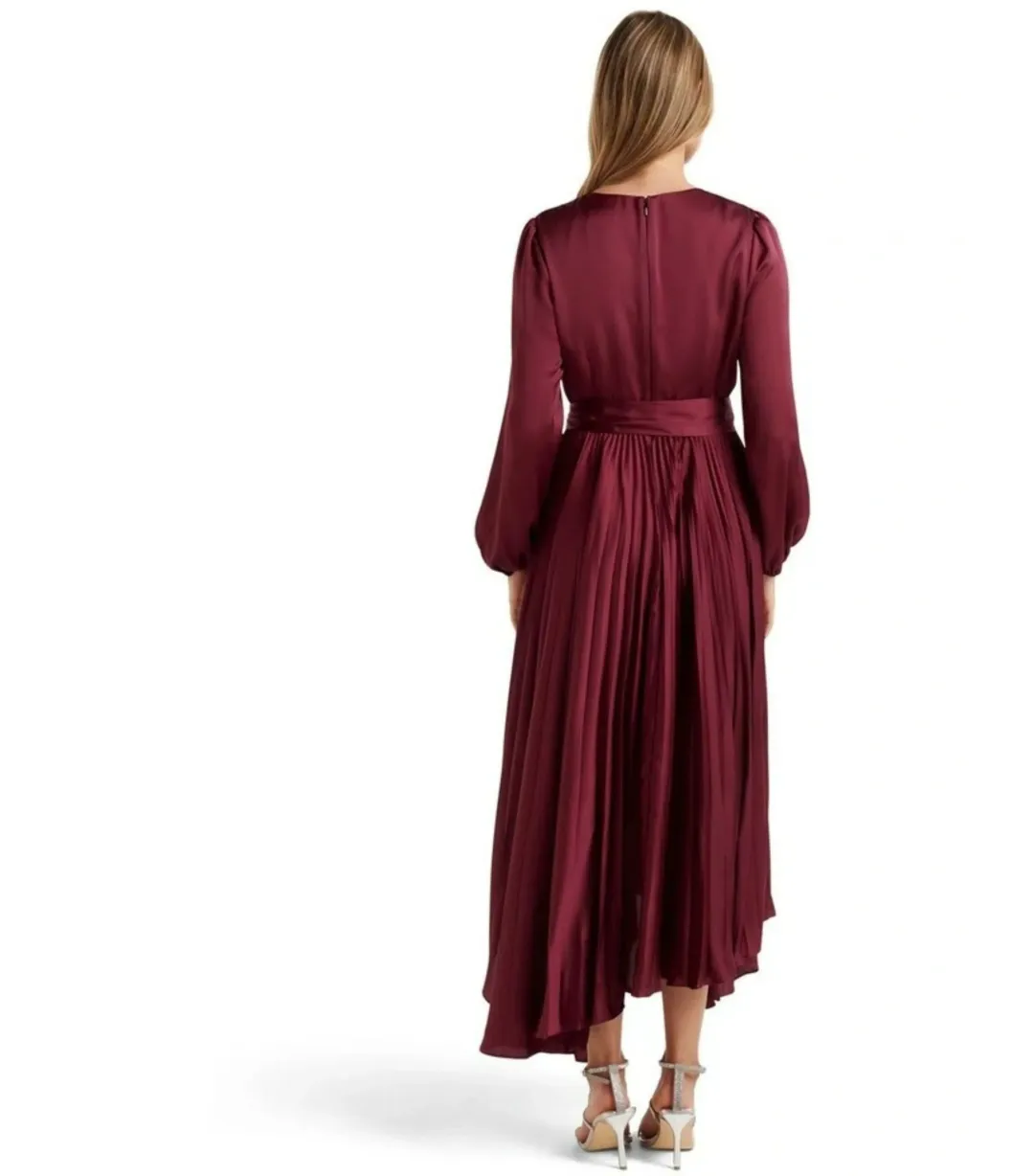 Forever New Ellery Pleated Wrap Midi Dress in Blackcurrant Size AU 6 for rent on The Volte - main image