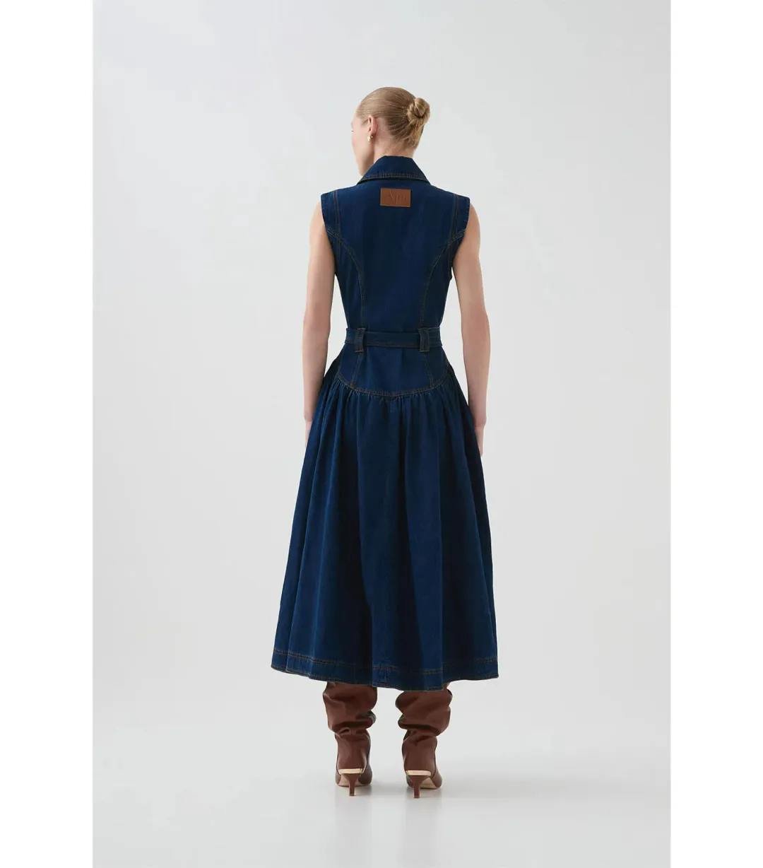 Aje Elena Belted Denim Midi Dress Dark Classic Wash Size AU 8 for rent on The Volte - main image