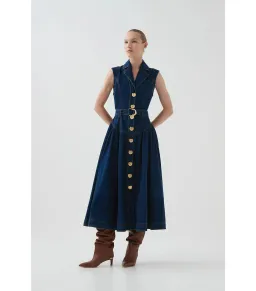 Aje Elena Belted Denim Midi Dress Dark Classic Wash Size AU 8 for rent on The Volte - image 2