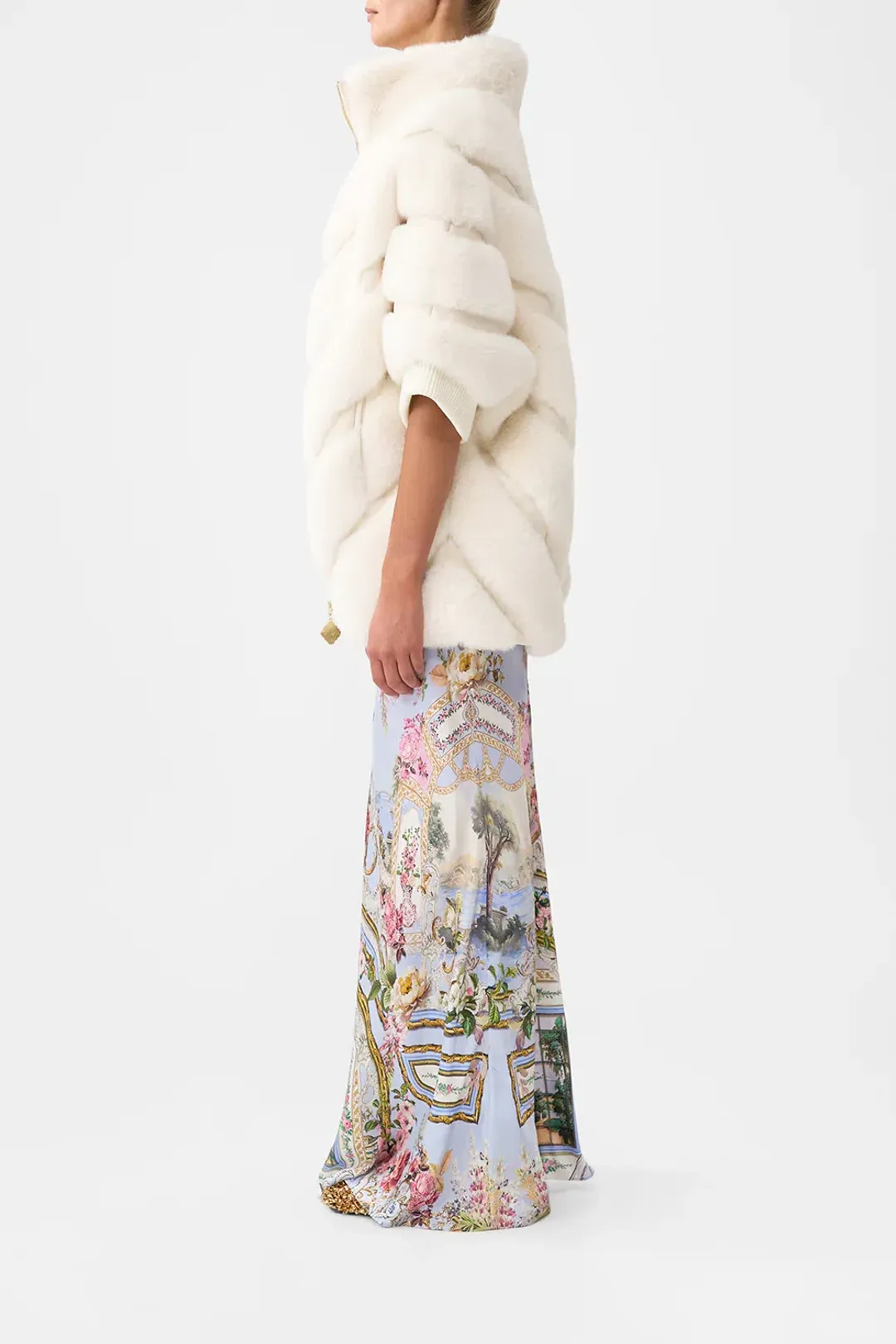 Camilla Tiled Time Faux Fur Short Sleeve Slouch Jacket White (M/L-AU12/14) for rent on The Volte - main image