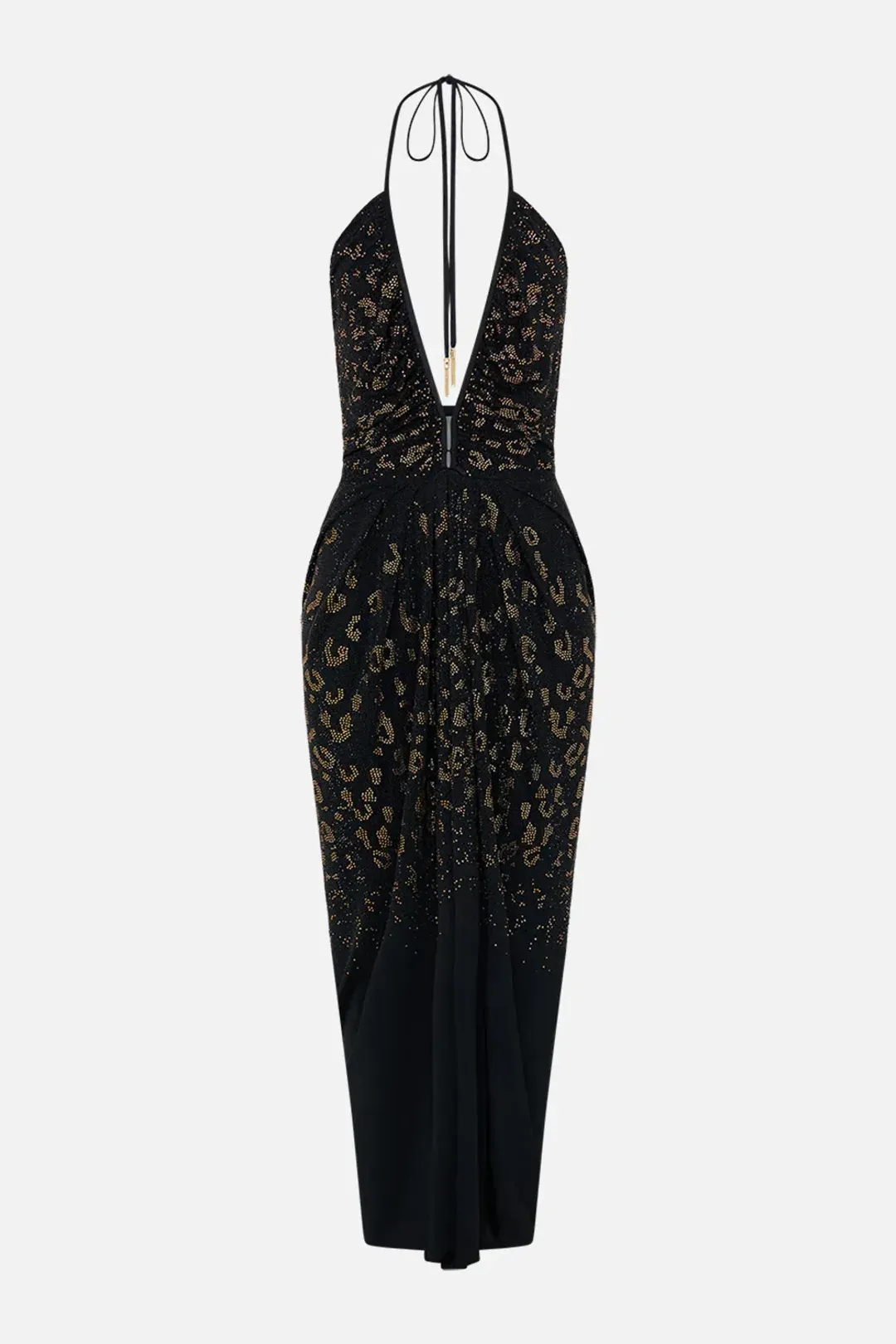 Camilla Mosaic Muse V Neck Gathered Jersey Dress Midi Black (XL/AU16) for rent on The Volte - main image