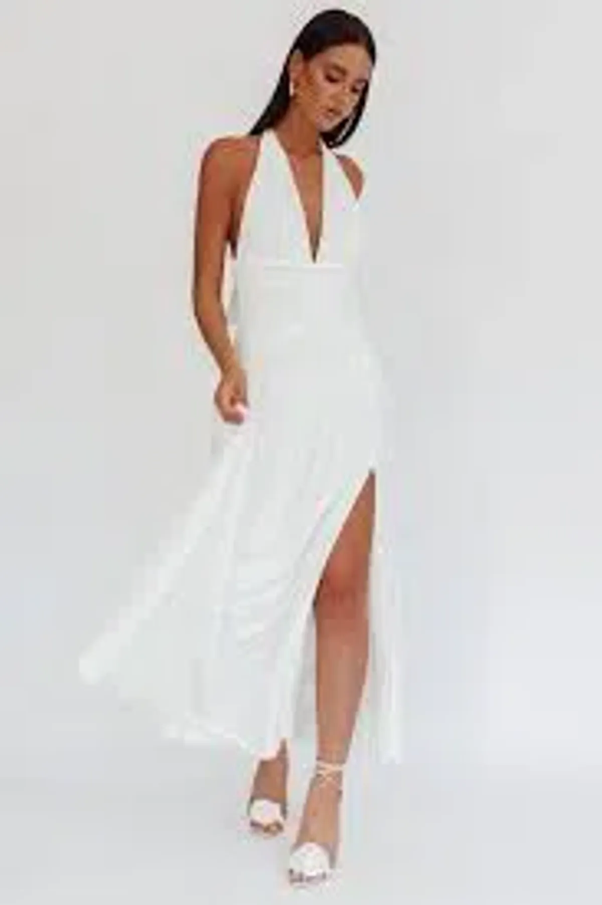 Italia Azure Gathered Waist Maxi Dress White Size  for rent on The Volte - main image