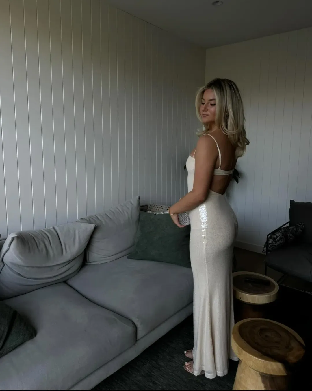 Benni Juliano Sequin Slip Maxi Dress Light Toffee Size 10 for rent on The Volte - main image