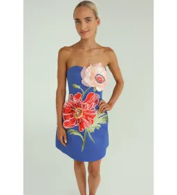 Leo Lin Rosario Applique Floral Bustier Mini Dress in Lapis Size 8 for rent on The Volte - image 1