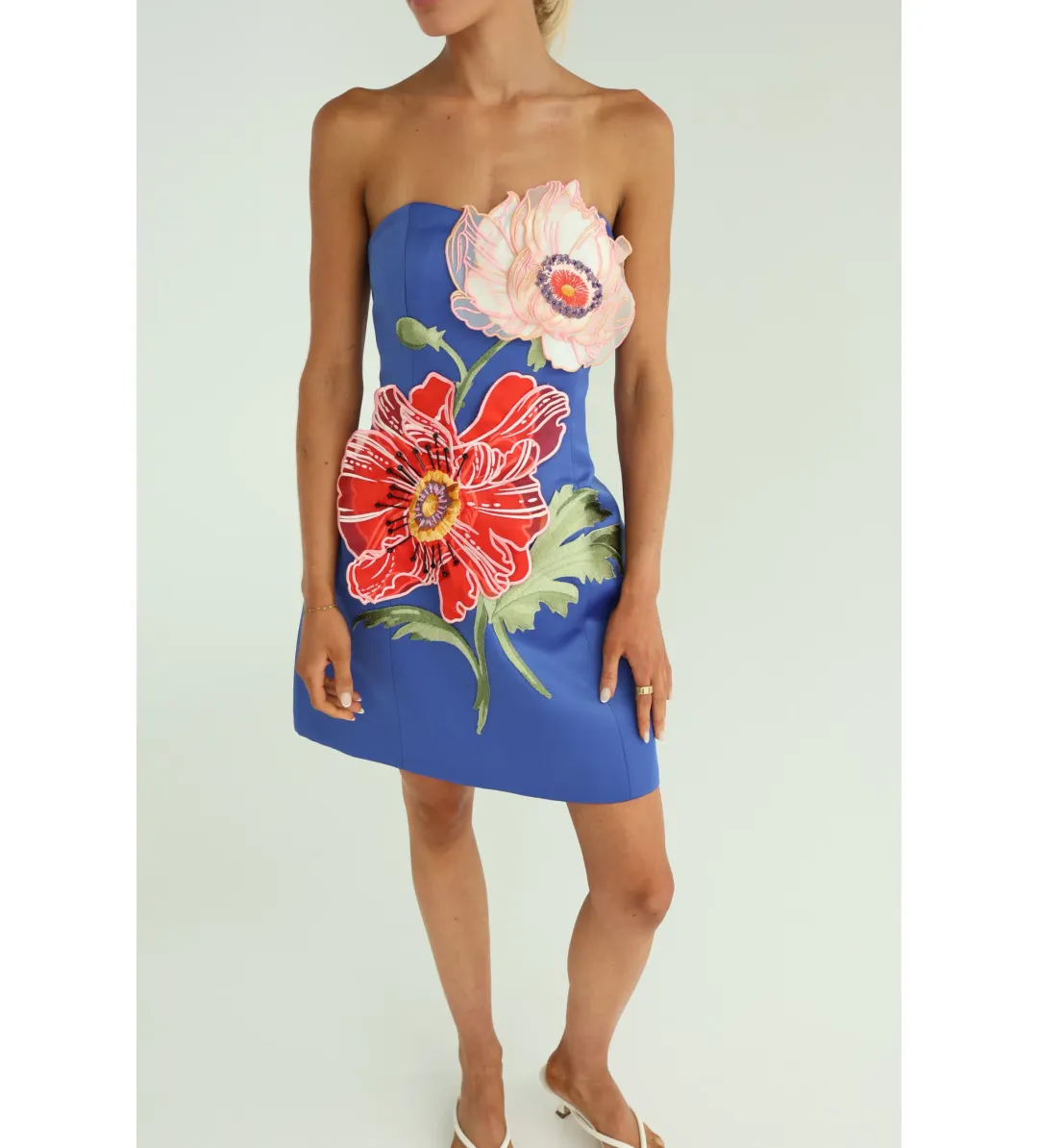 Leo Lin Rosario Applique Floral Bustier Mini Dress in Lapis Size 10 for rent on The Volte - main image