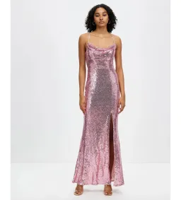 Bariano Stephanie Cowl Draped Sequin Gown Baby Pink Size AU 16  for rent on The Volte - image 1