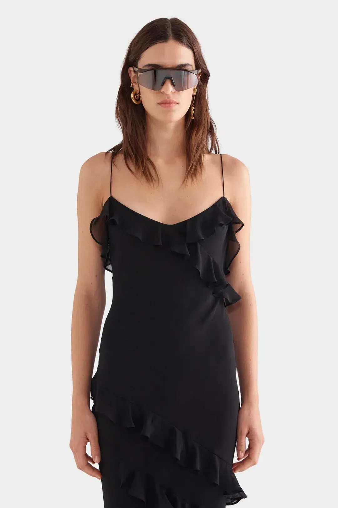 Venroy Silk Ruffle Slip Maxi Dress Black Size S / Size 8 for rent on The Volte - main image