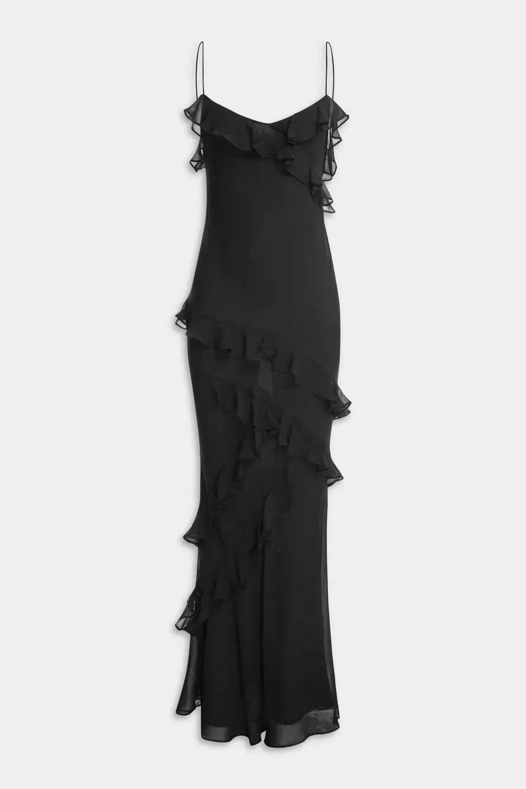 Venroy Silk Ruffle Slip Maxi Dress Black Size S / Size 8 for rent on The Volte - main image