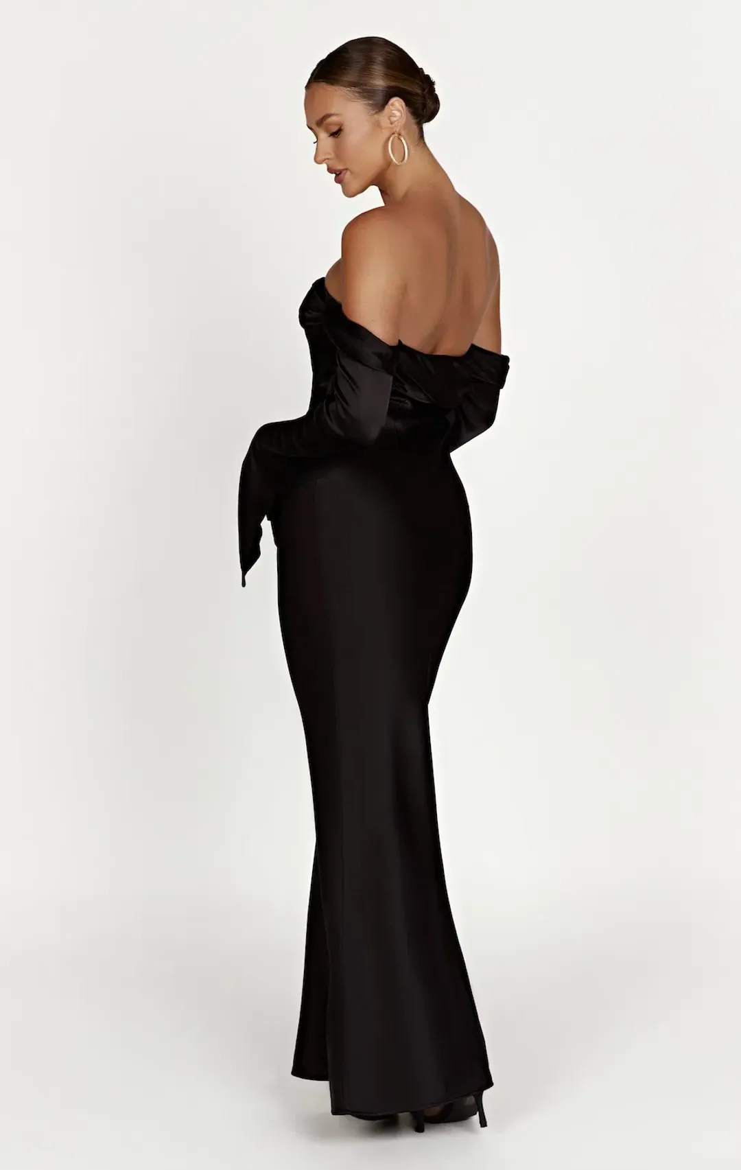 Meshki Giselle Off Shoulder Cowl Neck Maxi Dress in Black Size 8/S for rent on The Volte - main image